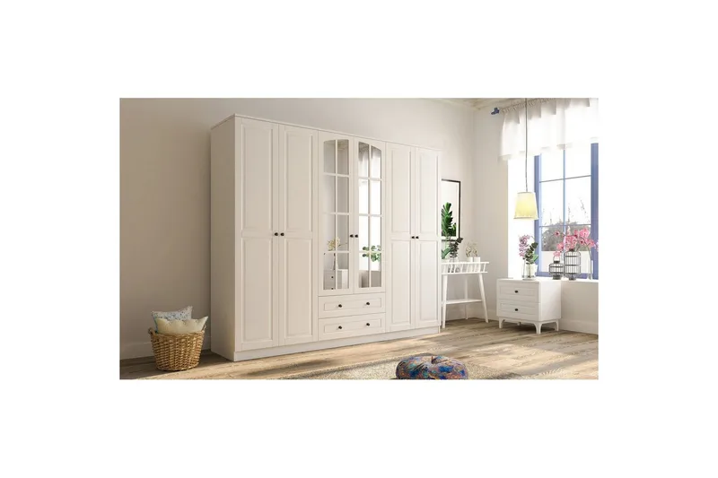 Jovric Garderob 210x184 cm - Matt Vit - Förvaring - Sko- & klädförvaring - Garderober & garderobssystem