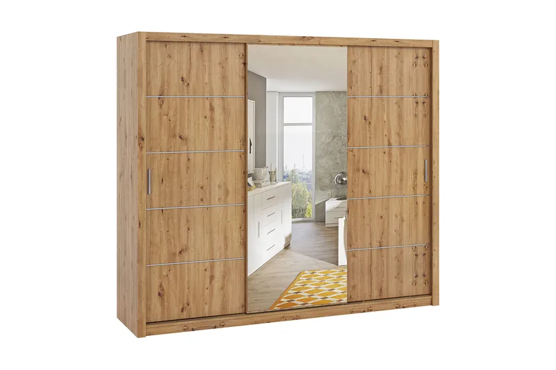 Julissa Garderob 250 cm med Spegel, Natur