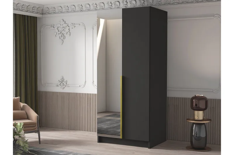 Julissa Garderob med Spegel 100 cm - Svart/Guld - Förvaring - Sko- & klädförvaring - Garderober & garderobssystem