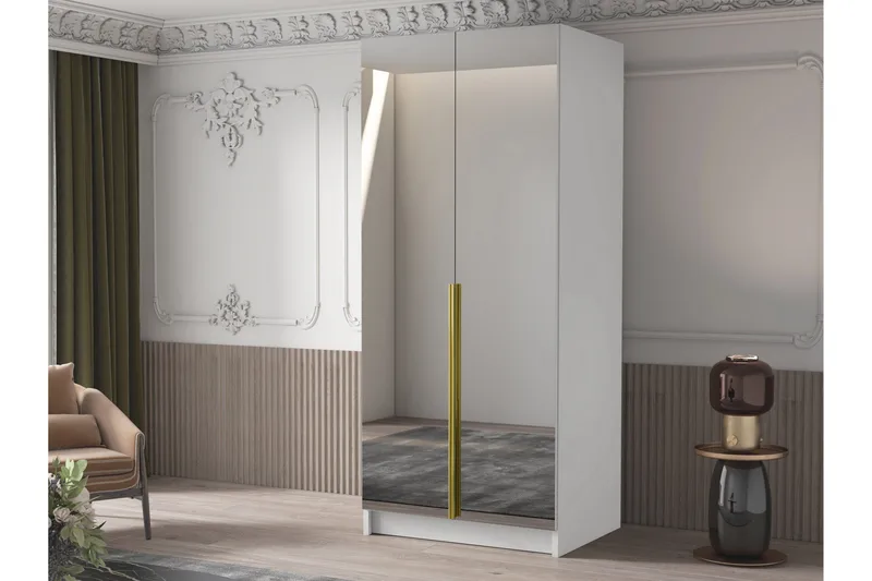 Julissa Garderob med Spegel 100 cm - Vit/Guld - Förvaring - Sko- & klädförvaring - Garderober & garderobssystem