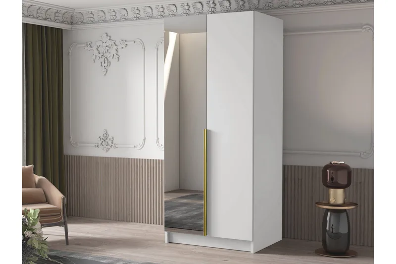 Julissa Garderob med Spegel 100 cm - Vit/Guld - Förvaring - Sko- & klädförvaring - Garderober & garderobssystem