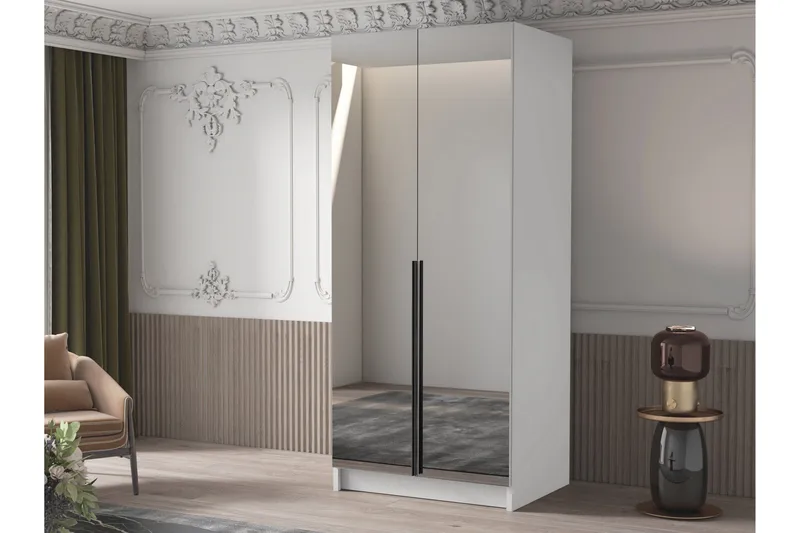 Julissa Garderob med Spegel 100 cm - Vit/Svart - Förvaring - Sko- & klädförvaring - Garderober & garderobssystem