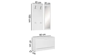 Kapprum Wohnling Väggmonterad hatthylla med spegel, skohylla, spånskiva, modern Vit - Vit - Möbler - Hall & entré - Möbelset för hall & entré