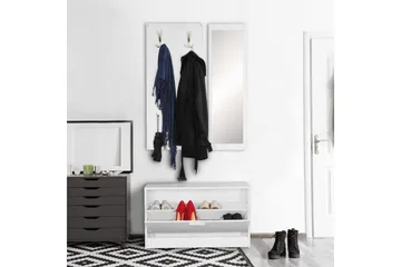 Kapprum Wohnling Väggmonterad hatthylla med spegel, skohylla, spånskiva, modern Vit - Vit - Möbler - Hall & entré - Möbelset för hall & entré