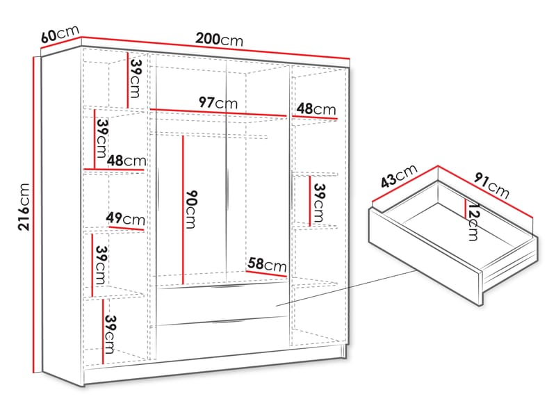 Kelros Garderob 200x216 cm - Svart - Förvaring - Sko- & klädförvaring - Garderober & garderobssystem