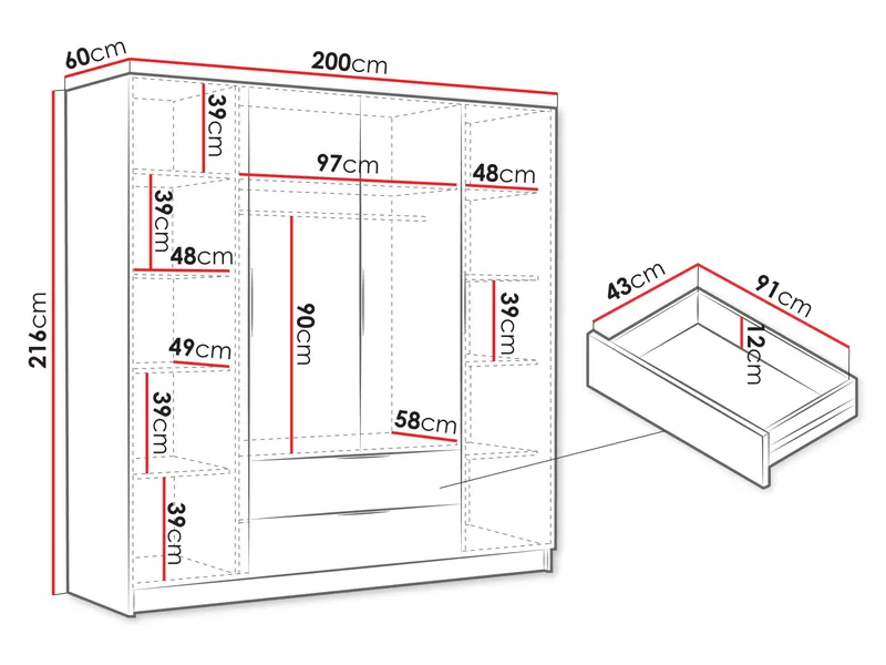 Kelros Garderob 200x216 cm - Vit - Förvaring - Sko- & klädförvaring - Garderober & garderobssystem