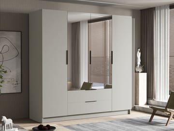 Kelros Garderob med Spegel 200x216 cm - Beige - Förvaring - Sko- & klädförvaring - Garderober & garderobssystem
