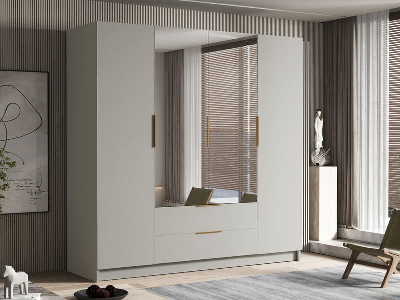Kelros Garderob med Spegel 200x216 cm - Beige - Förvaring - Sko- & klädförvaring - Garderober & garderobssystem
