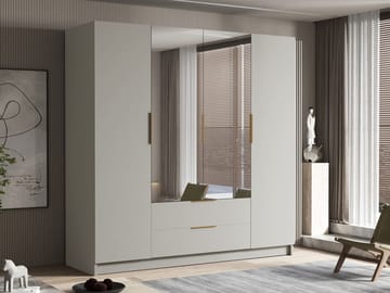 Kelros Garderob med Spegel 200x216 cm - Beige - Förvaring - Sko- & klädförvaring - Garderober & garderobssystem
