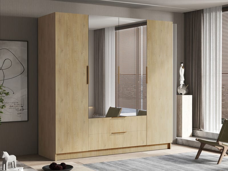 Kelros Garderob med Spegel 200x216 cm - Brun - Förvaring - Sko- & klädförvaring - Garderober & garderobssystem