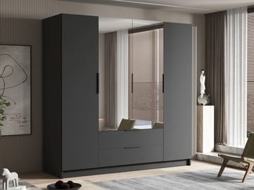 Kelros Garderob med Spegel 200x216 cm - Svart - Förvaring - Sko- & klädförvaring - Garderober & garderobssystem
