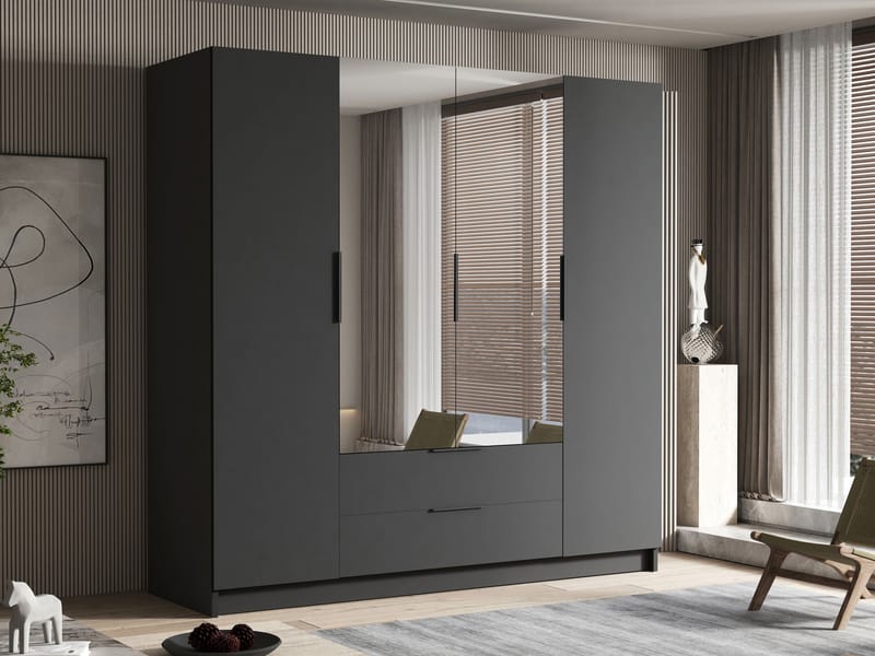 Kelros Garderob med Spegel 200x216 cm - Svart - Förvaring - Sko- & klädförvaring - Garderober & garderobssystem