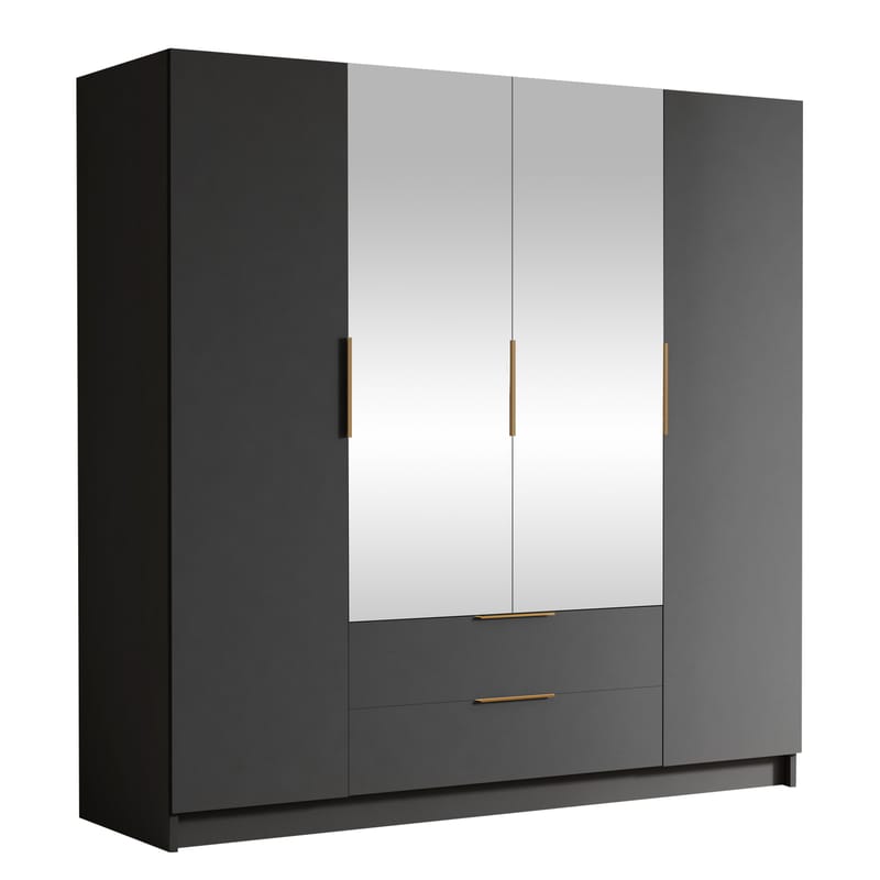 Kelros Garderob med Spegel 200x216 cm - Svart - Förvaring - Sko- & klädförvaring - Garderober & garderobssystem
