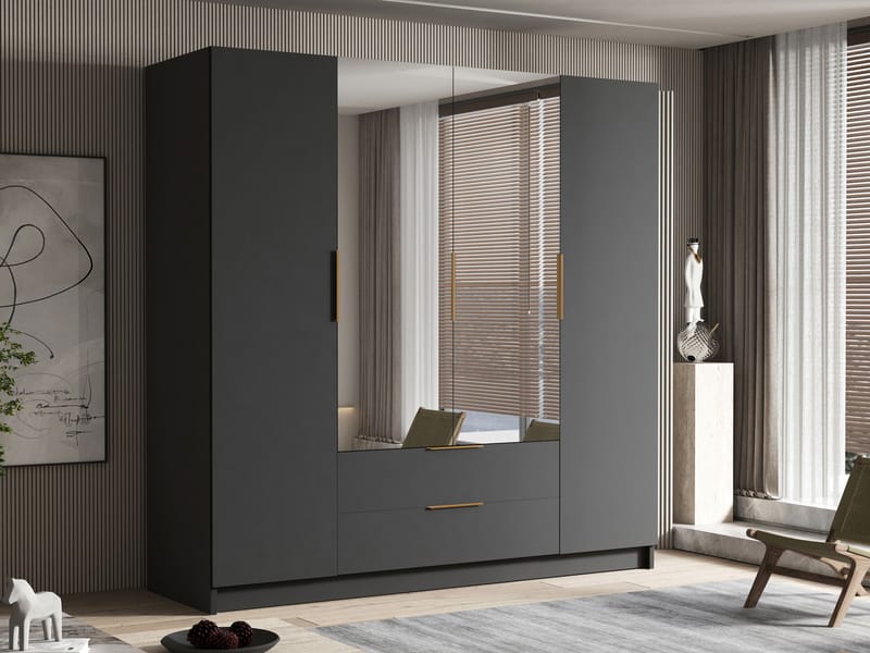 Kelros Garderob med Spegel 200x216 cm - Svart - Förvaring - Sko- & klädförvaring - Garderober & garderobssystem