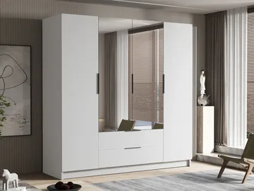 Kelros Garderob med Spegel 200x216 cm - Vit - Förvaring - Sko- & klädförvaring - Garderober & garderobssystem