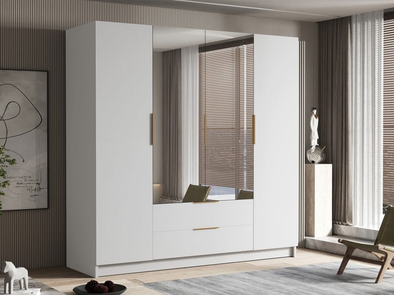 Kelros Garderob med Spegel 200x216 cm - Vit - Förvaring - Sko- & klädförvaring - Garderober & garderobssystem