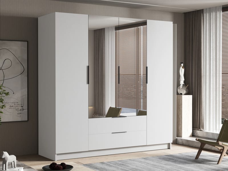Kelros Garderob med Spegel 200x216 cm - Vit - Förvaring - Sko- & klädförvaring - Garderober & garderobssystem