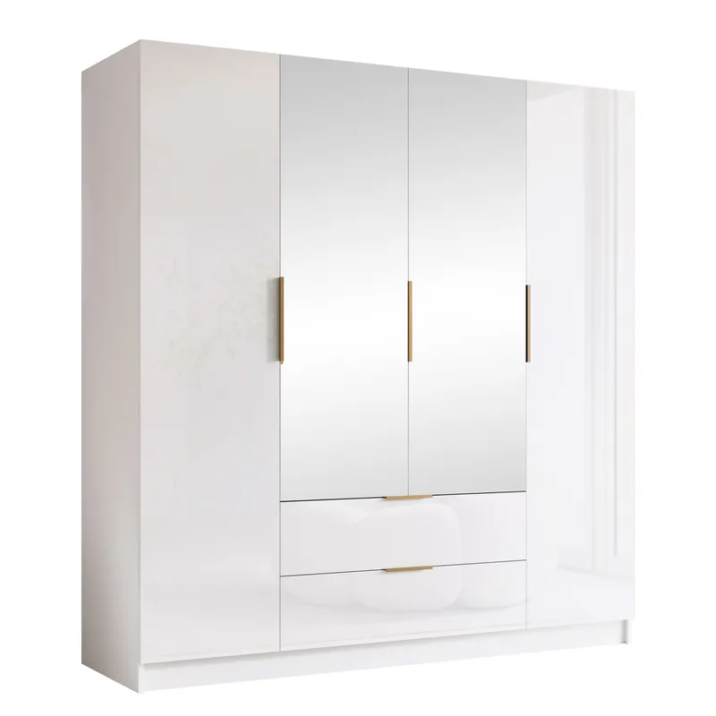 Kelros garderob med spegel 200x216 cm, Vit/Guld