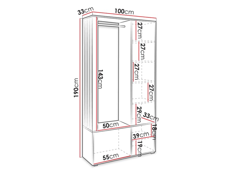 Kennard Garderob med spegel 100 cm - brun - Förvaring - Sko- & klädförvaring - Garderober & garderobssystem