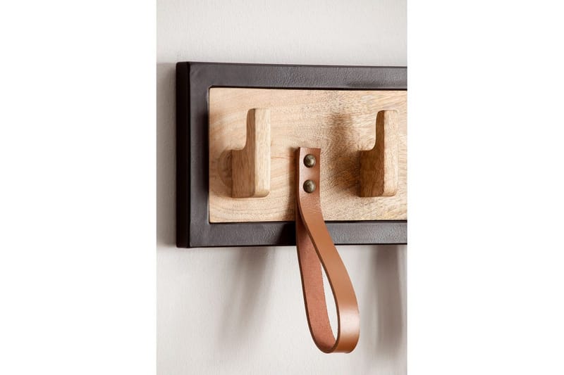 Kapprum Wohnling Väggmonterad klädhängare i massivt mangoträ 5 krokar i massivt trä 4 loopar i äkta läder - Förvaring - Sko- & klädförvaring - Klädhängare - Klädkrok