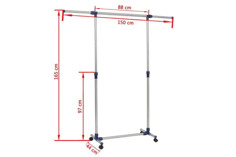 Justerbar klädhängare rostfritt stål 165x44x150 cm silver - Silver - Klädkrok