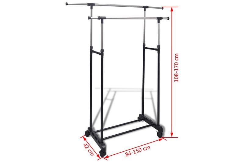 Justerbara klädställningar 2 st med 2 klädstänger - Svart - Klädkrok