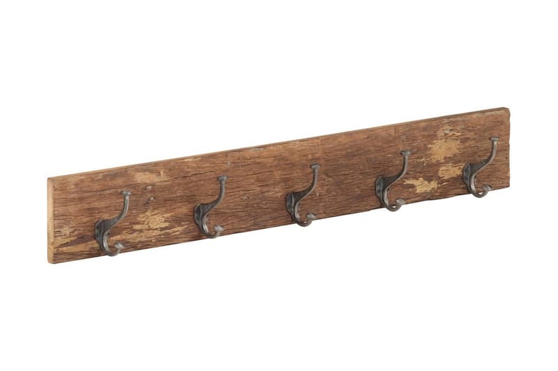 Kroklist med 5 krokar 100x2,5x15 cm massivt återvunnet trä - Brun - Förvaring - Sko- & klädförvaring - Klädhängare - Klädkrok