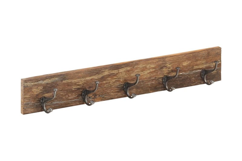 Kroklist med 5 krokar 100x2,5x15 cm massivt återvunnet trä - Brun - Förvaring - Sko- & klädförvaring - Klädhängare - Klädkrok
