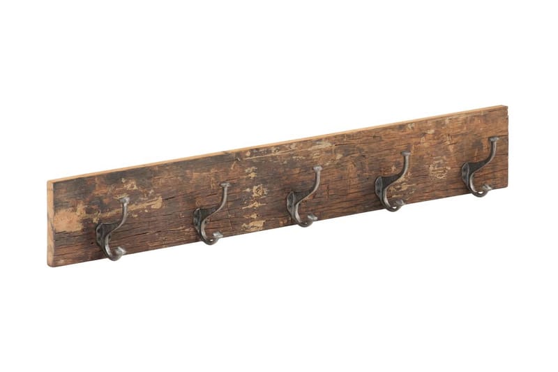 Kroklist med 5 krokar 100x2,5x15 cm massivt återvunnet trä - Brun - Förvaring - Sko- & klädförvaring - Klädhängare - Klädkrok