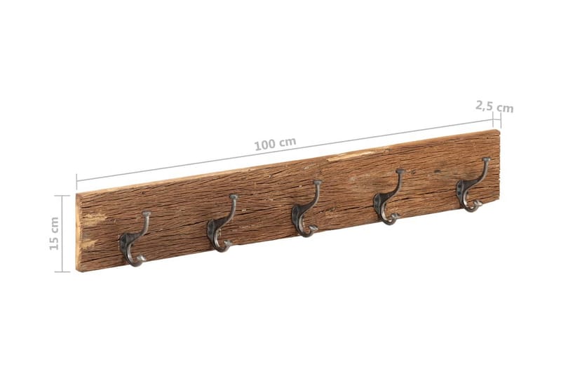 Kroklist med 5 krokar 100x2,5x15 cm massivt återvunnet trä - Brun - Förvaring - Sko- & klädförvaring - Klädhängare - Klädkrok