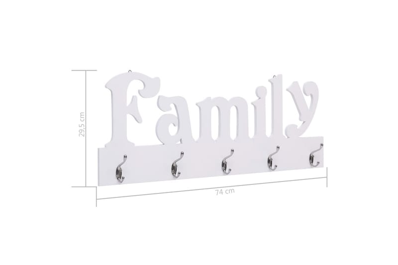 Väggkrokar FAMILY 74x29,5 cm - Vit - Förvaring - Sko- & klädförvaring - Klädhängare - Klädkrok