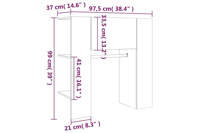 beBasic Hallskåp betonggrå 97,5x37x99 cm konstruerat trä - Förvaring - Sko- & klädförvaring - Klädhängare - Klädställning