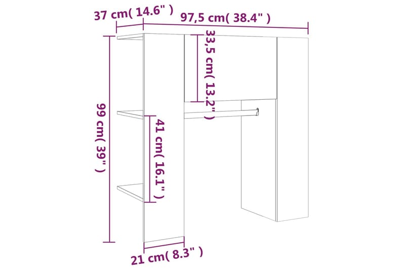 beBasic Hallskåp grå sonoma 97,5x37x99 cm konstruerat trä - Klädställning