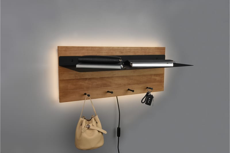 SAMANTHA Klädhängare LED-belyst med hylla 75x30 cm Trä/Svart - Trä/Svart - Förvaring - Sko- & klädförvaring - Klädhängare - Klädkrok