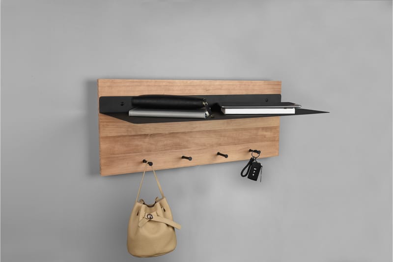 SAMANTHA Klädhängare LED-belyst med hylla 75x30 cm Trä/Svart - Trä/Svart - Förvaring - Sko- & klädförvaring - Klädhängare - Klädkrok