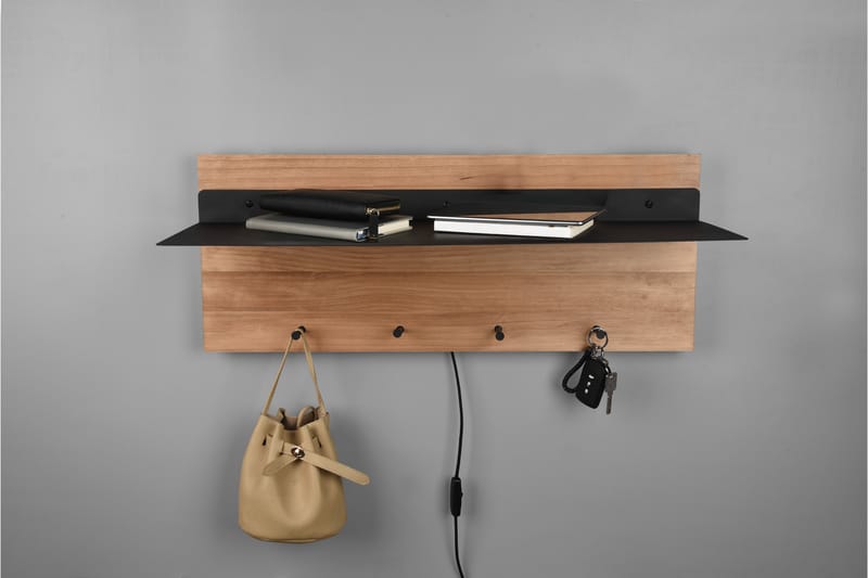 SAMANTHA Klädhängare LED-belyst med hylla 75x30 cm Trä/Svart - Trä/Svart - Förvaring - Sko- & klädförvaring - Klädhängare - Klädkrok