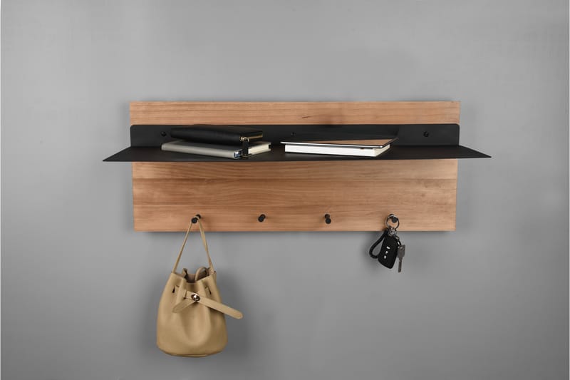 SAMANTHA Klädhängare LED-belyst med hylla 75x30 cm Trä/Svart - Trä/Svart - Förvaring - Sko- & klädförvaring - Klädhängare - Klädkrok