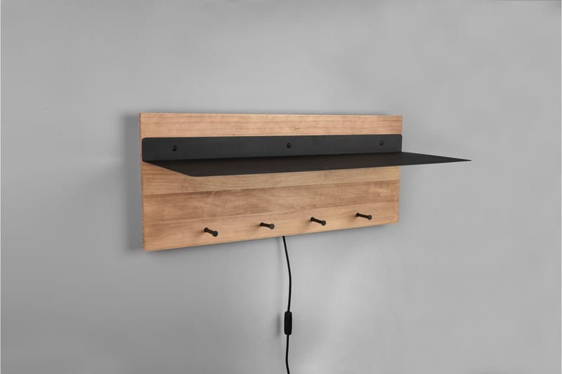 SAMANTHA Klädhängare LED-belyst med hylla 75x30 cm Trä/Svart - Trä/Svart - Förvaring - Sko- & klädförvaring - Klädhängare - Klädkrok