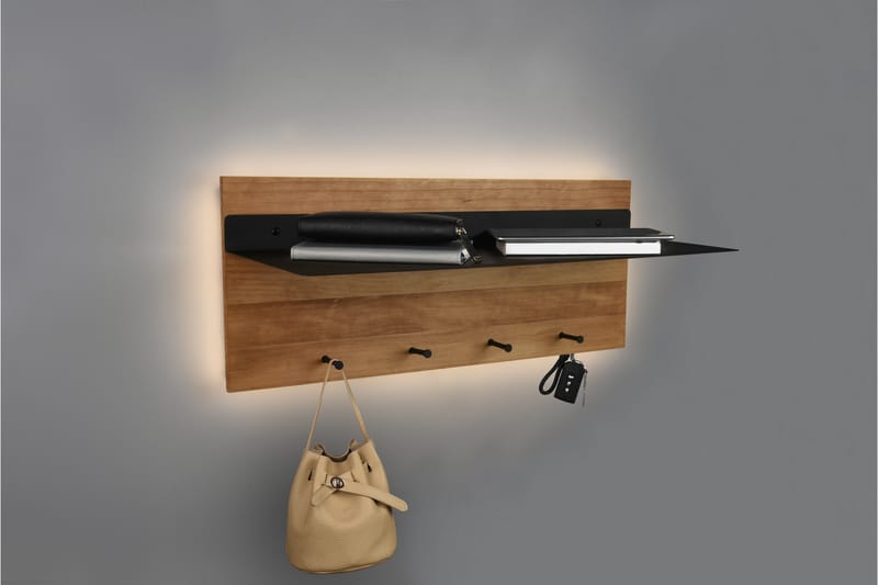 SAMANTHA Klädhängare LED-belyst med hylla 75x30 cm Trä/Svart - Trä/Svart - Förvaring - Sko- & klädförvaring - Klädhängare - Klädkrok