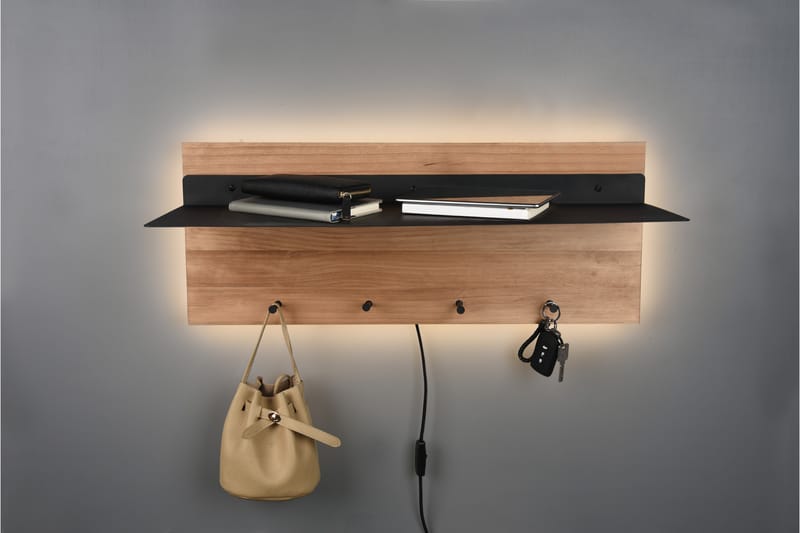 SAMANTHA Klädhängare LED-belyst med hylla 75x30 cm Trä/Svart - Trä/Svart - Förvaring - Sko- & klädförvaring - Klädhängare - Klädkrok