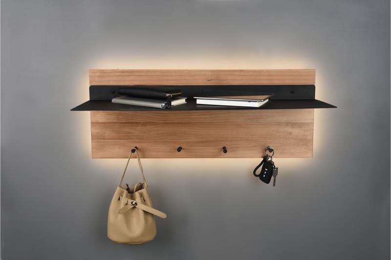 SAMANTHA Klädhängare LED-belyst med hylla 75x30 cm Trä/Svart - Trä/Svart - Förvaring - Sko- & klädförvaring - Klädhängare - Klädkrok
