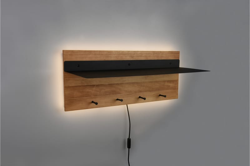 SAMANTHA Klädhängare LED-belyst med hylla 75x30 cm Trä/Svart - Trä/Svart - Förvaring - Sko- & klädförvaring - Klädhängare - Klädkrok