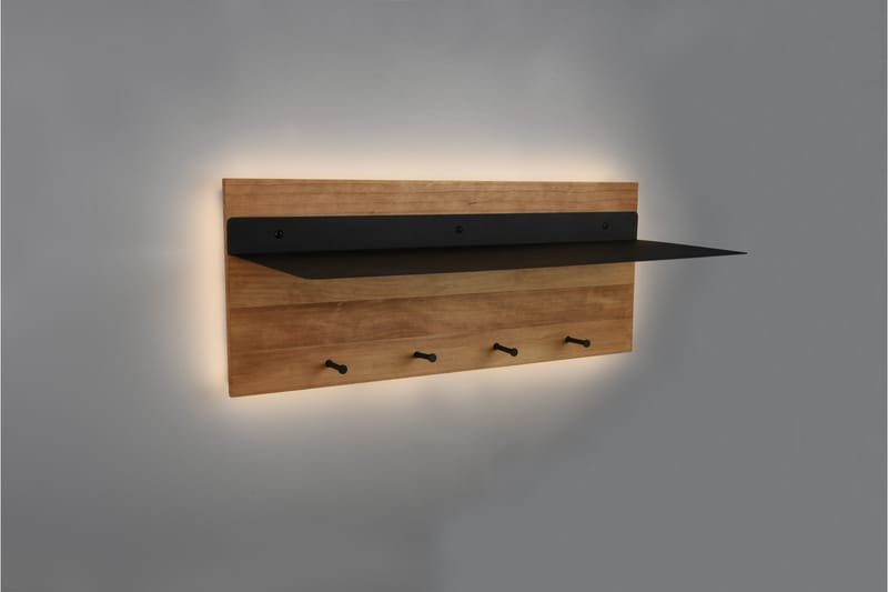 SAMANTHA Klädhängare LED-belyst med hylla 75x30 cm Trä/Svart - Trä/Svart - Förvaring - Sko- & klädförvaring - Klädhängare - Klädkrok