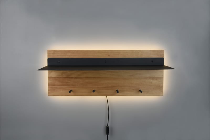 SAMANTHA Klädhängare LED-belyst med hylla 75x30 cm Trä/Svart - Trä/Svart - Förvaring - Sko- & klädförvaring - Klädhängare - Klädkrok