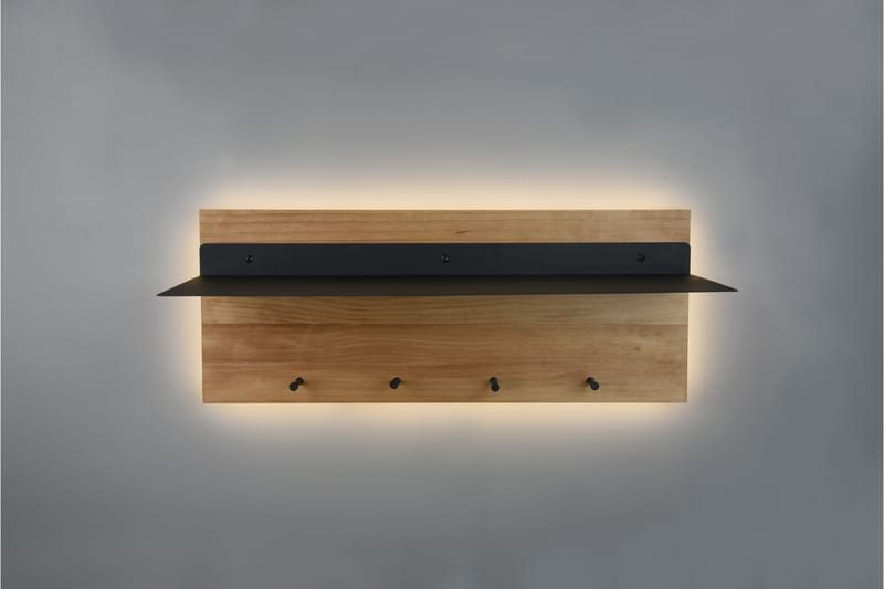 SAMANTHA Klädhängare LED-belyst med hylla 75x30 cm Trä/Svart - Trä/Svart - Förvaring - Sko- & klädförvaring - Klädhängare - Klädkrok