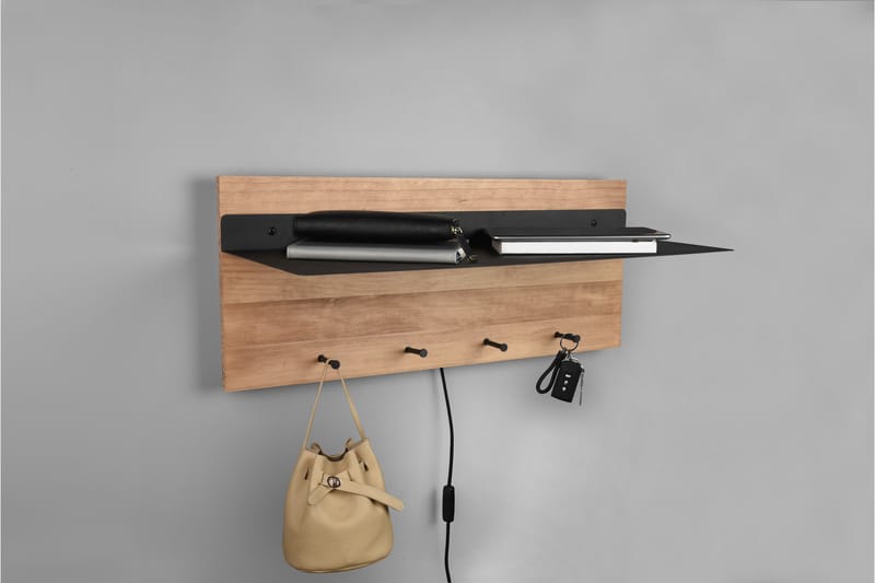 SAMANTHA Klädhängare LED-belyst med hylla 75x30 cm Trä/Svart - Trä/Svart - Förvaring - Sko- & klädförvaring - Klädhängare - Klädkrok