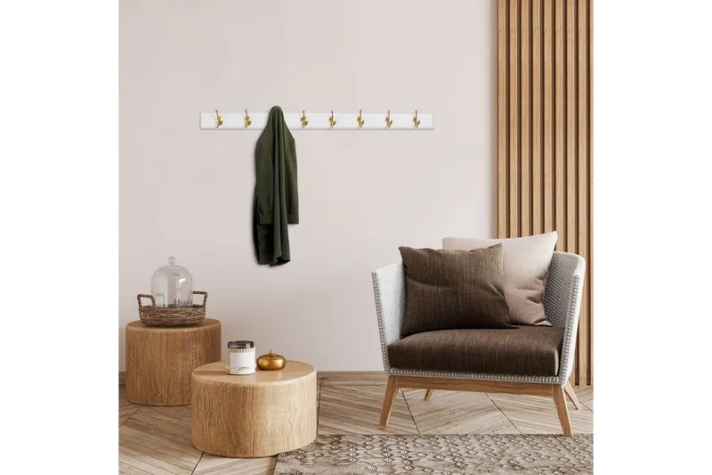 Träväggkrok Ranvir Vit / Rany - 100 x 7 x 8 - Förvaring - Sko- & klädförvaring - Klädhängare - Klädkrok