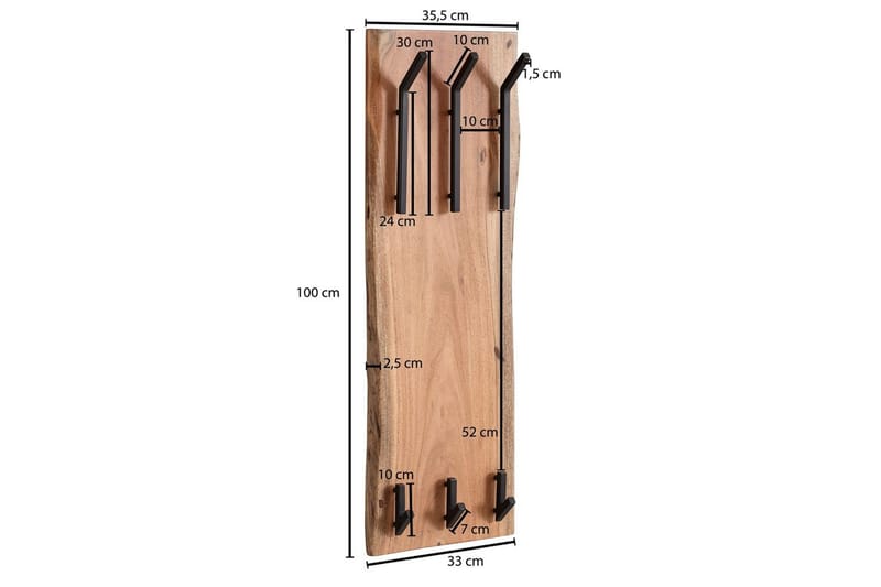 Vägghylla Wohnling Massiv trä träd kant väggmonterad klädhängare 35X100 cm industriell - Förvaring - Sko- & klädförvaring - Klädhängare - Klädställning