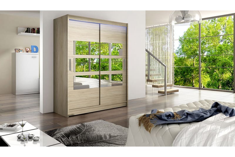 Leila Garderob med Spegel 150x200 cm - Beige - Förvaring - Sko- & klädförvaring - Garderober & garderobssystem