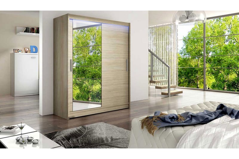 Leila Garderob med Spegel 150x200 cm - Beige - Förvaring - Sko- & kl ädförvaring - Garderober & garderobssystem